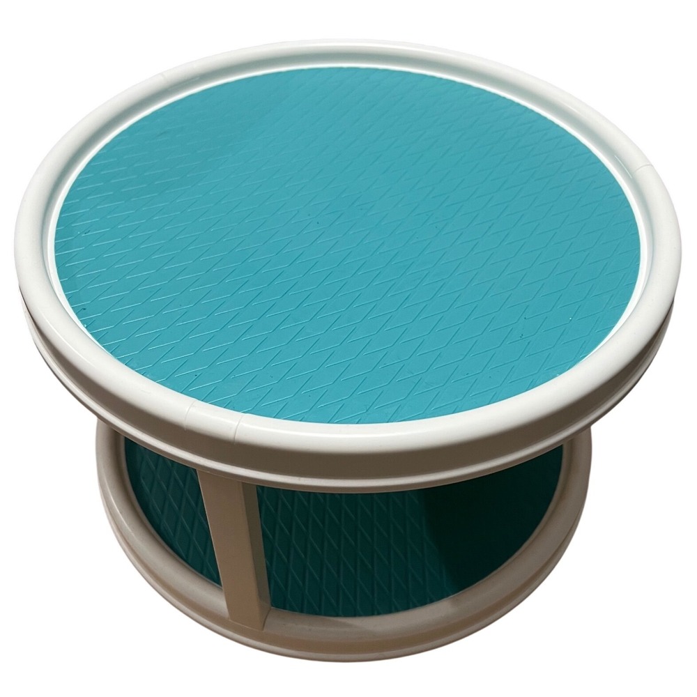2 Tier Lazy Susan Rotating Turntable Organizer Teal White NonSlip Kitchen Pantry